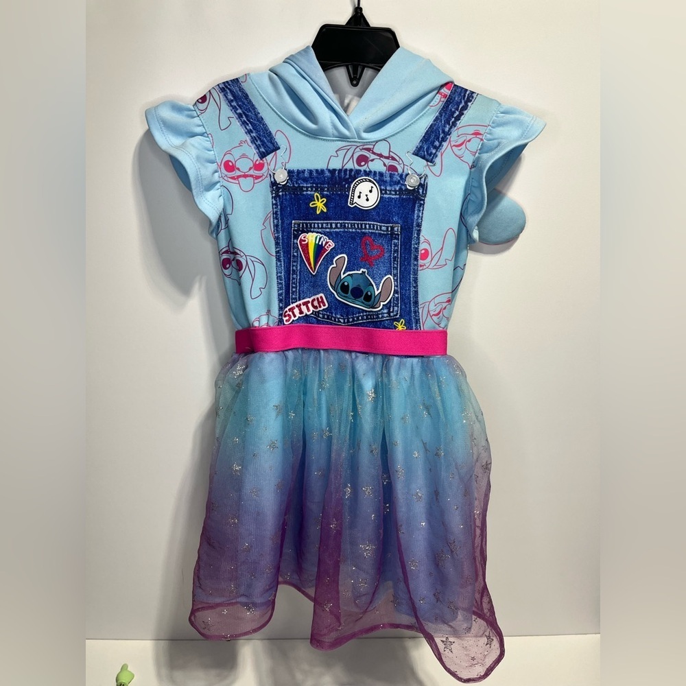 Disney Stitch Hoodie Dress Girls Size 6 / 6X Blue and Pink with Tulle